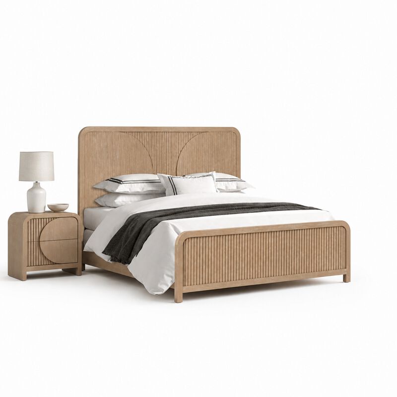 Queen Bedroom Set, Natural Brown Wood, 2 Piece Set with Nightstand image number 0