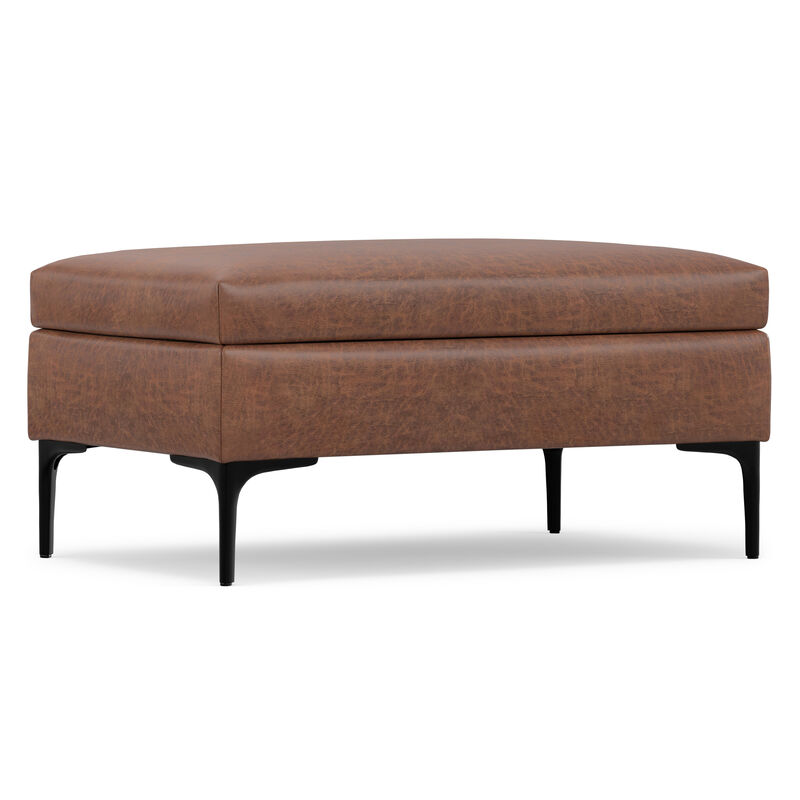 Rebecca 36 inch Wide Mid Century Rectangle Rectangular Coffee Table&nbsp;Storage Ottoman with Lift Up Lid in Distressed Saddle Brown Distressed Vegan Faux Leather, Assembled image number 7