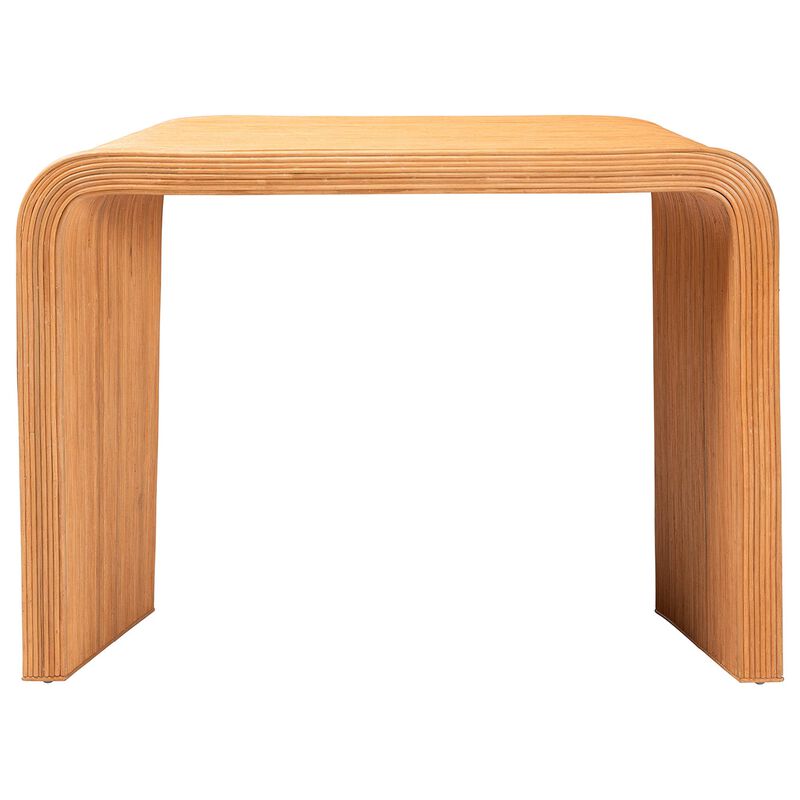 bali & pari Eilis Bohemian Light Honey Fluted Rattan Waterfall Console Table