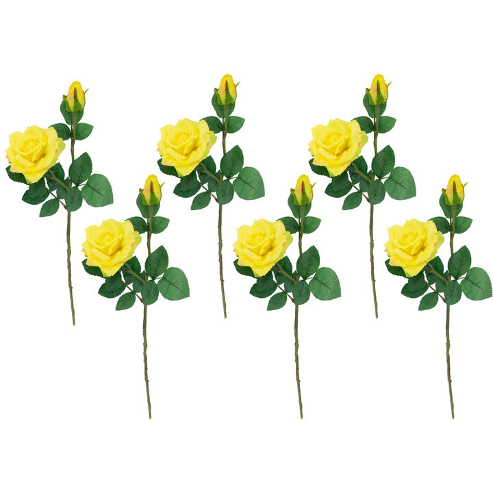 Set of 6 Real Touch Yellow Artificial Rose Stems  19"