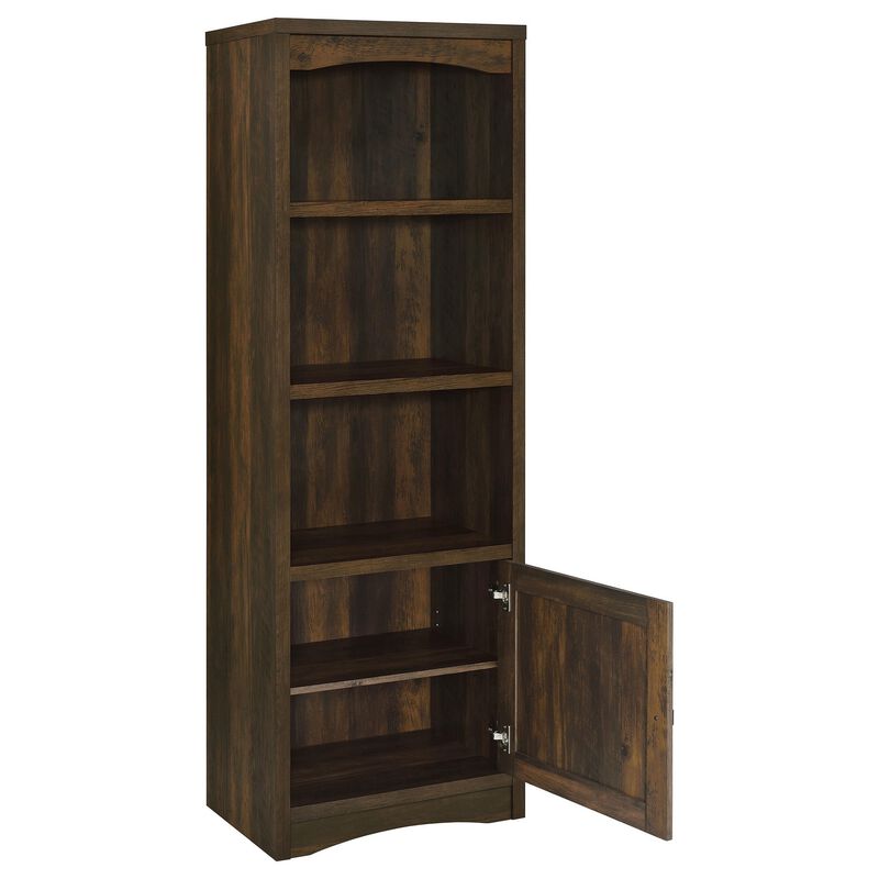 Donna Media Tower Pier Cabinet, Adjustable Shelves, Brown Wood 71 Inch - Benzara