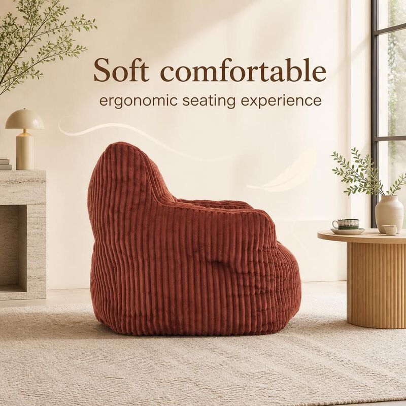GOODSILO Soft Fluffy Corduroy Fabric Pre-Filled Memory Sponge Bean Bag Chair Comfortable Seating for Living Room Bedroom Indoor Relaxation image number 4
