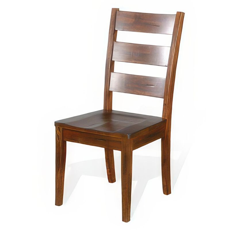 Reggie Dining Chair Set of 2, Ladderback, Dark Brown Mahogany Wood - Benzara