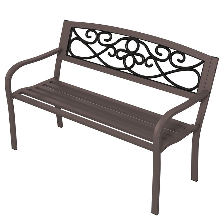 Hivvago 50 Inch Outdoor Bench Metal Slatted Garden Seating