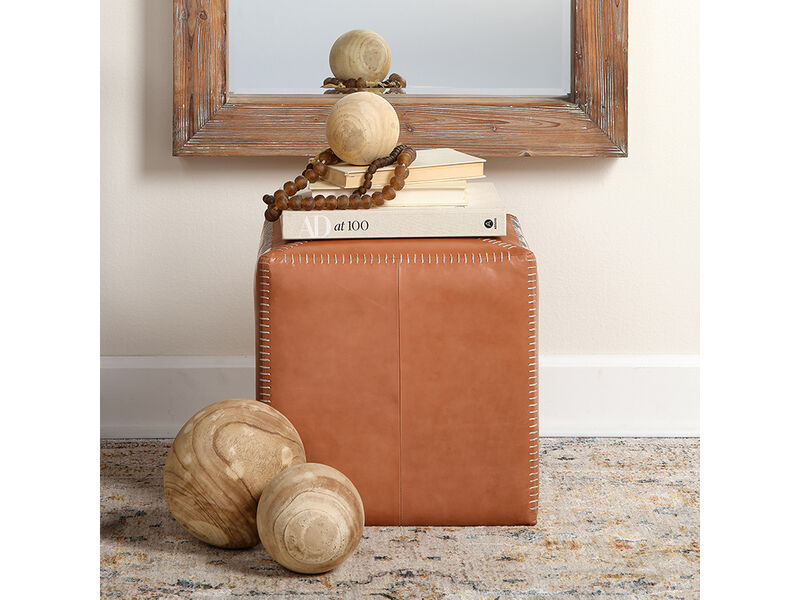 Buff Leather Small Ottoman