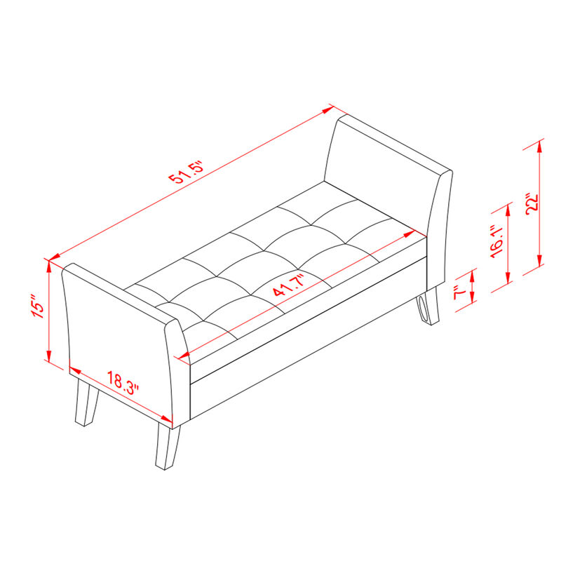 Streamdale 51.5'' Bed Bench With Storage Grey Velvet image number 8