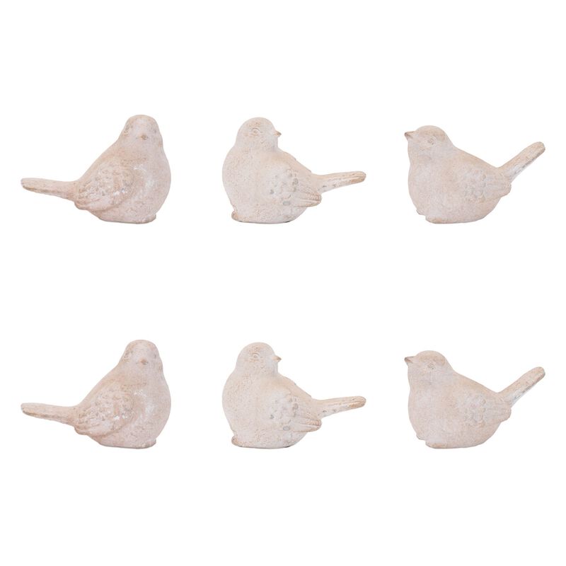 Set of 6 Distressed Bird Figurines for Vintage-Inspired Shelf or Tabletop Decor