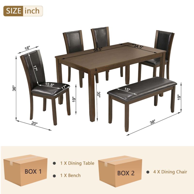 Pimmel 6‑Piece Rectangular Farmhouse Rustic  Dining Table Set image number 9