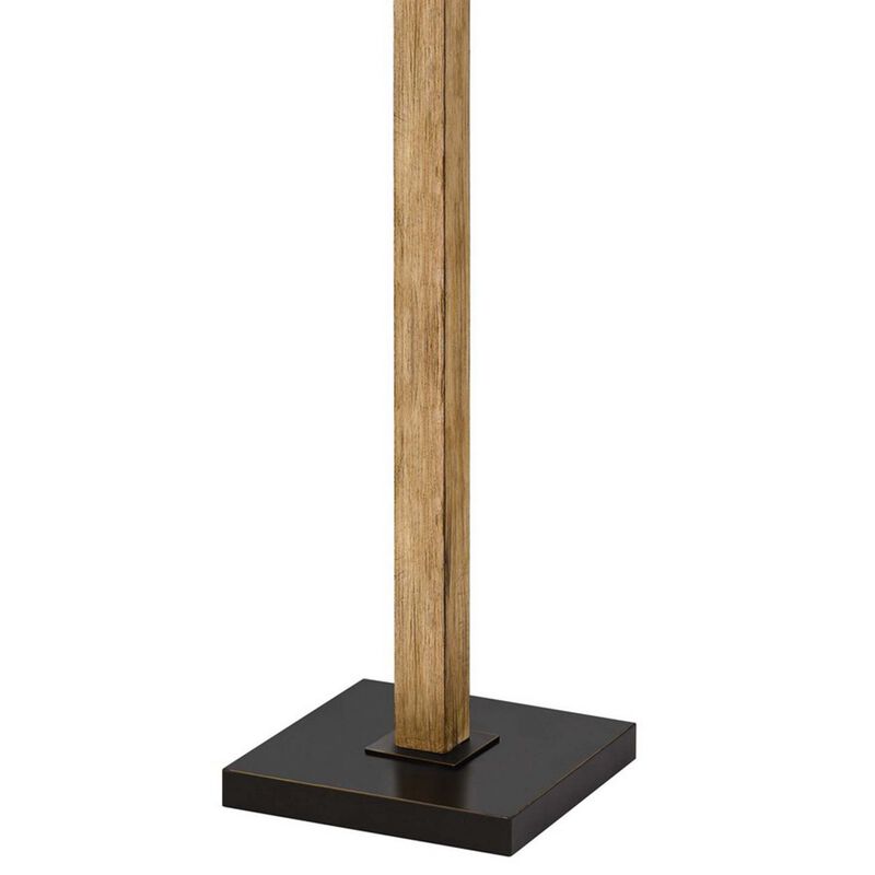 Wooden Floor Lamp with 3 Metal Mesh Shades, Brown and Black-Benzara