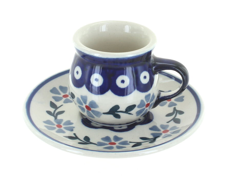 Blue Rose Polish Pottery Peach Blossom Espresso Cup & Saucer