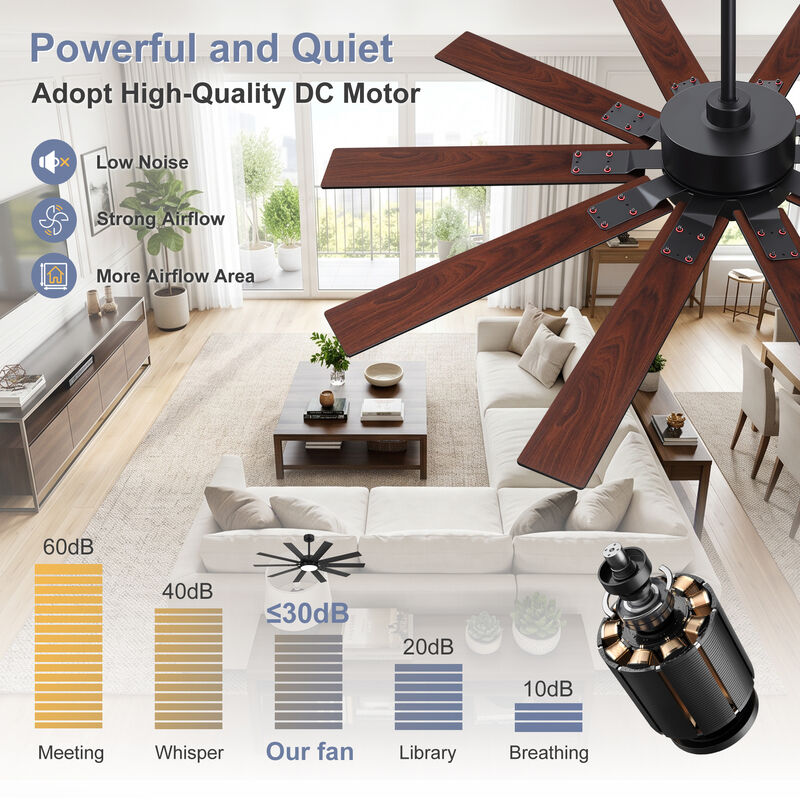 Breezary 60 Inch LED Ceiling Fan with Remote, 10 Plywood Blades, DC Motor, Timer image number 6