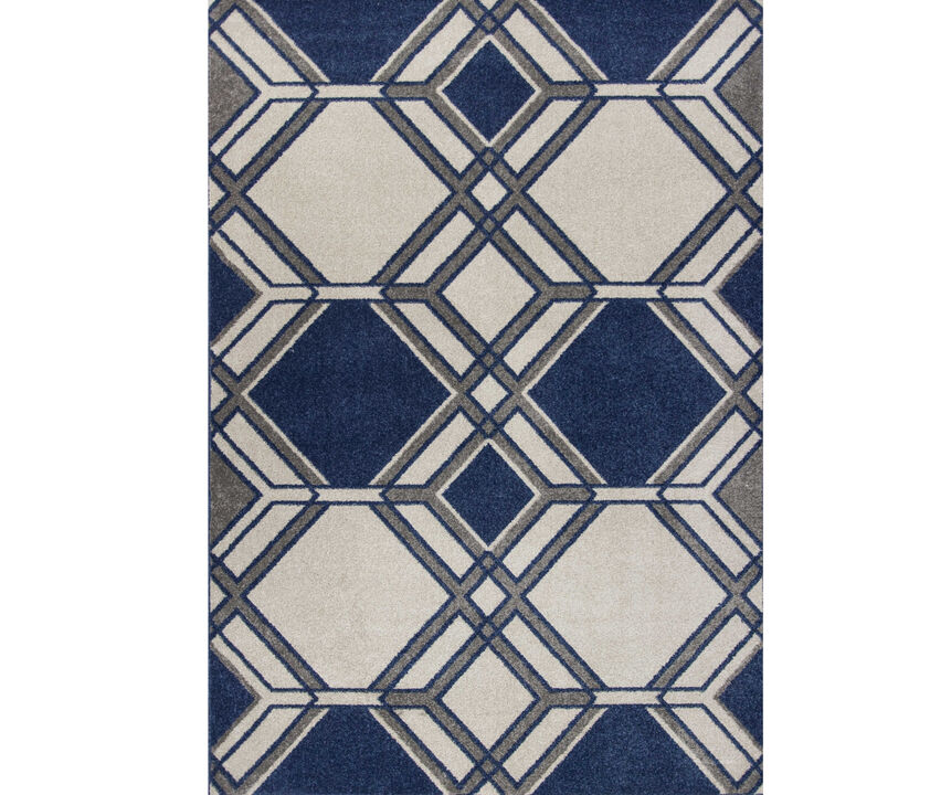 HomeRoots 3' X 5' Blue Ivory And Gray Geometric Area Rug
