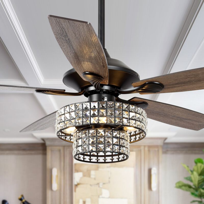52 in. Black Crystal Chandelier Ceiling Fan with Light and Remote