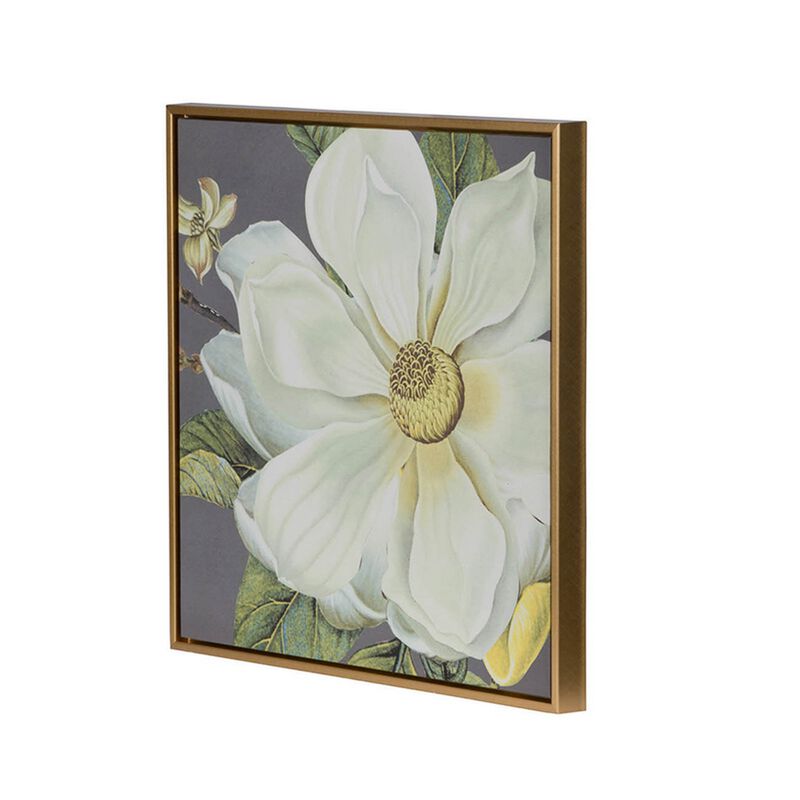 Nia 20 x 20 Flower Wall Art Set of 4, White, Green Microfiber, Pine Wood - Benzara