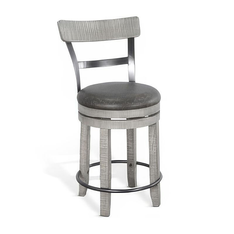 Zeka Swivel Counter Stool Chair Set of 2, Faux Leather, Gray Mahogany