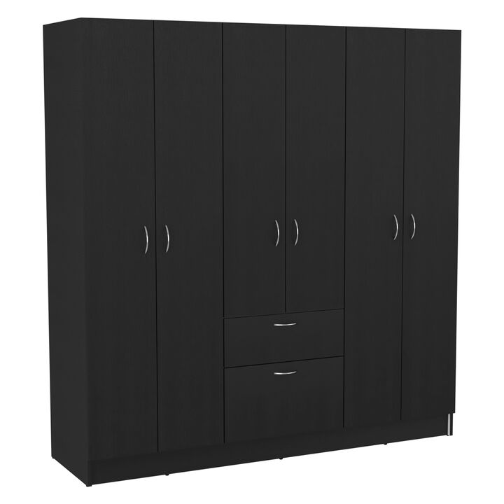Mitu Six Doors Armoire, Seven Interior Shelves, One Drawer, Rod -Black / White