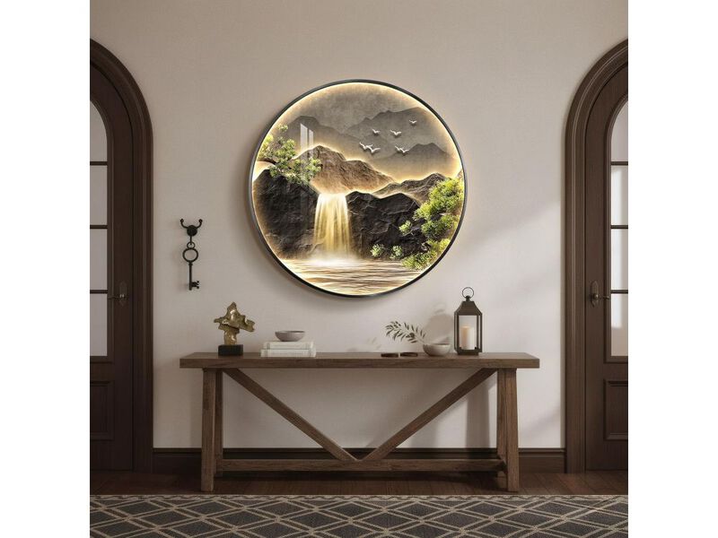 LED Mountain Waterfall Wall Art Lighted Landscape Decor for Living Room Home image number 1