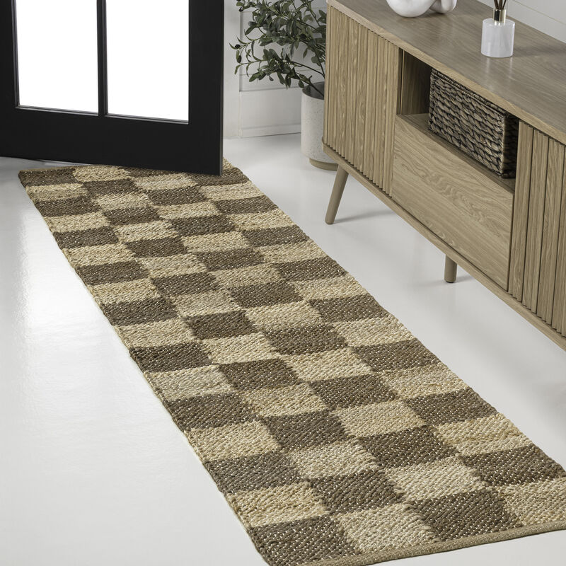 Theo Modern Farmhouse Woven Jute Checkerboard Area Rug