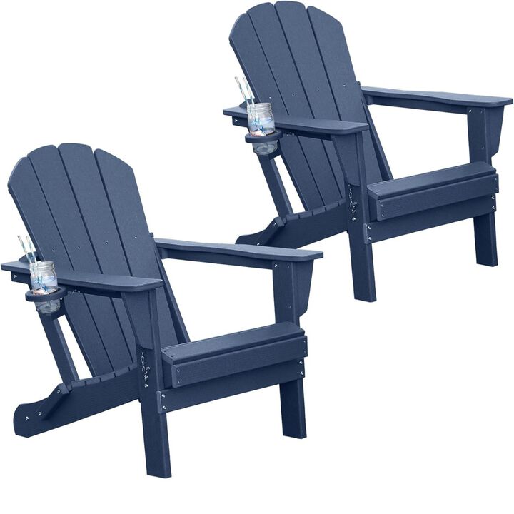 Folding Outdoor Adirondack Chairs with Cup Holders (Set of 2)