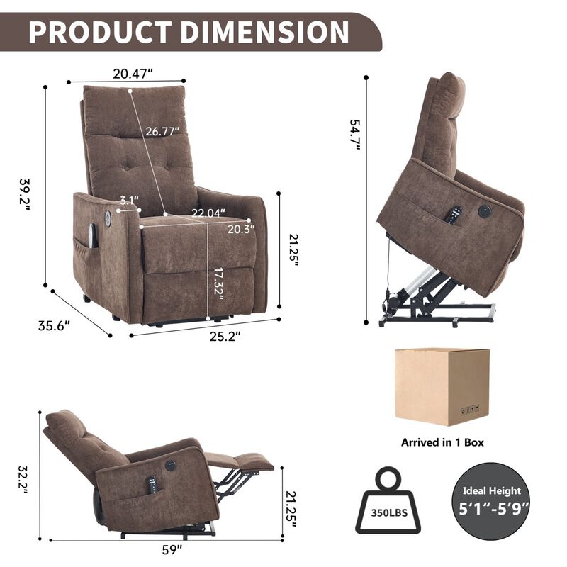 Chenille Power Lift Recliner Chair 155&deg; Recliner with Massage Heat & USB image number 2