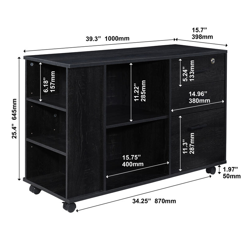 3-Drawer 39in. W Rolling Lateral File Cabinet with Locker and Open Storage Shelves for Home Office and Kids Room image number 7