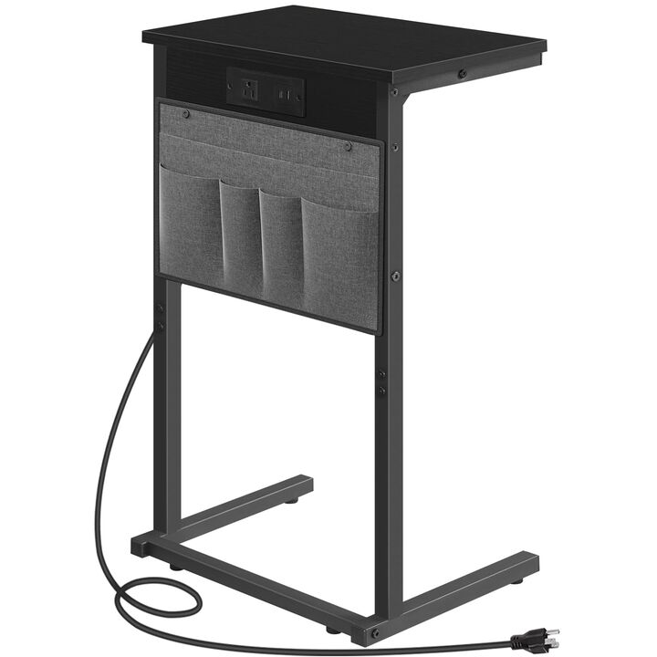 HOOBRO C Shaped End Table with Charging Station, 28"" Tall Couch Table for Couch and Recliner for Small Spaces, Slide Under Sofa