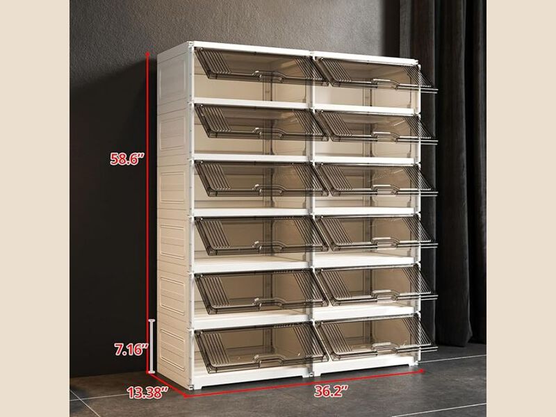 Shoe Storage Cabinet 6 Tier Clear Wide Width Rack Organizer image number 2