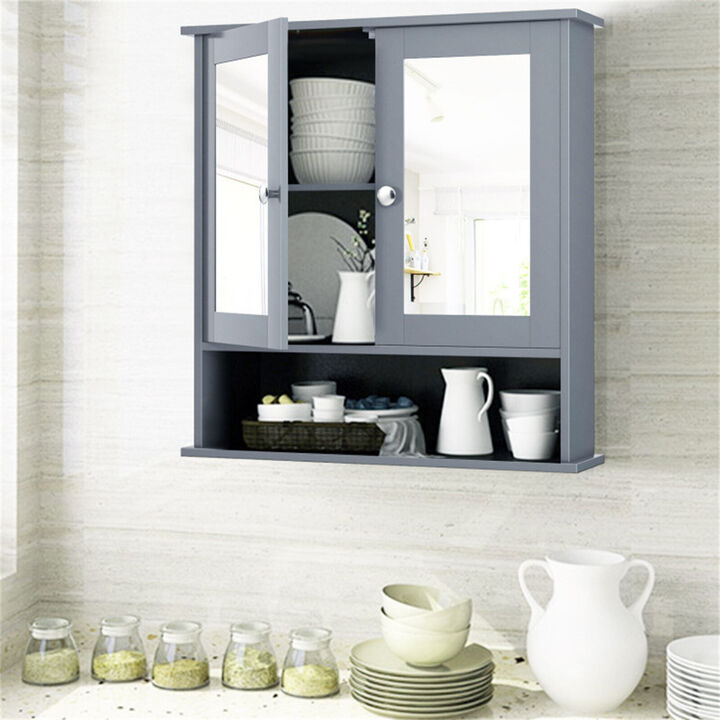 Wall Mounted Bathroom Cabinet with Mirror and Storage Shelves