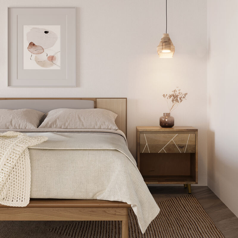 Jager SOLID MANGO WOOD 22 inch Wide Mid Century - Contemporary Bedside Nightstand Table in Natural