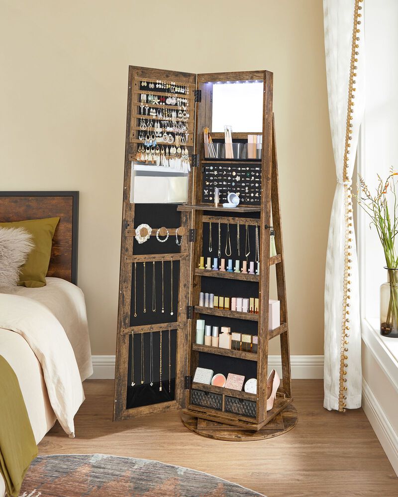 Lockable Jewelry Cabinet with LED Lights and Mirror for Secure Storage