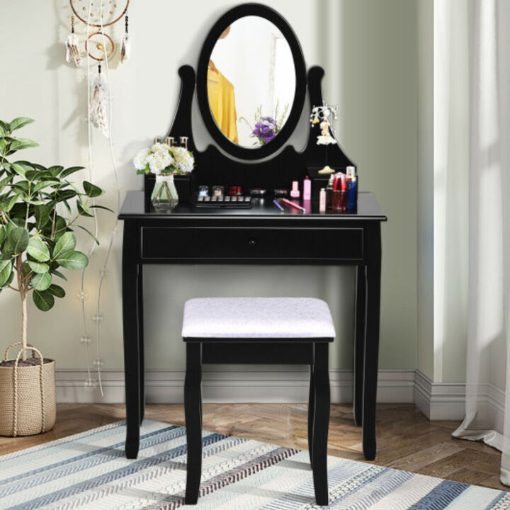 Bathroom Vanity Wooden Makeup Dressing Table Stool Set