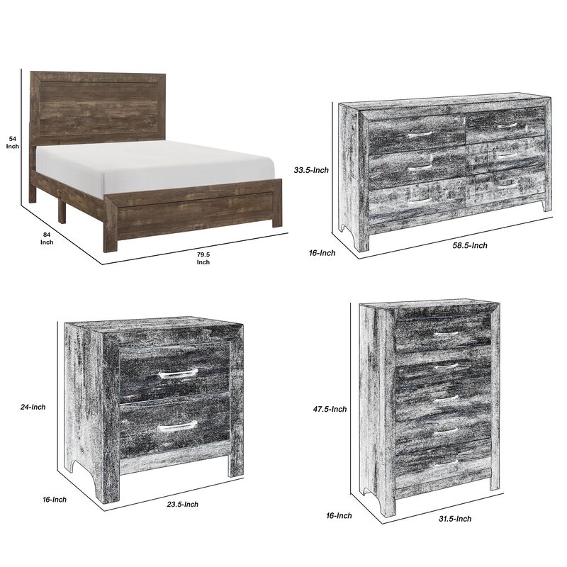 King Size Bedroom Set, Brown Finish, Panel Design, 5-Piece Set with Bed, 2 Nightstands, Dresser and Chest image number 7