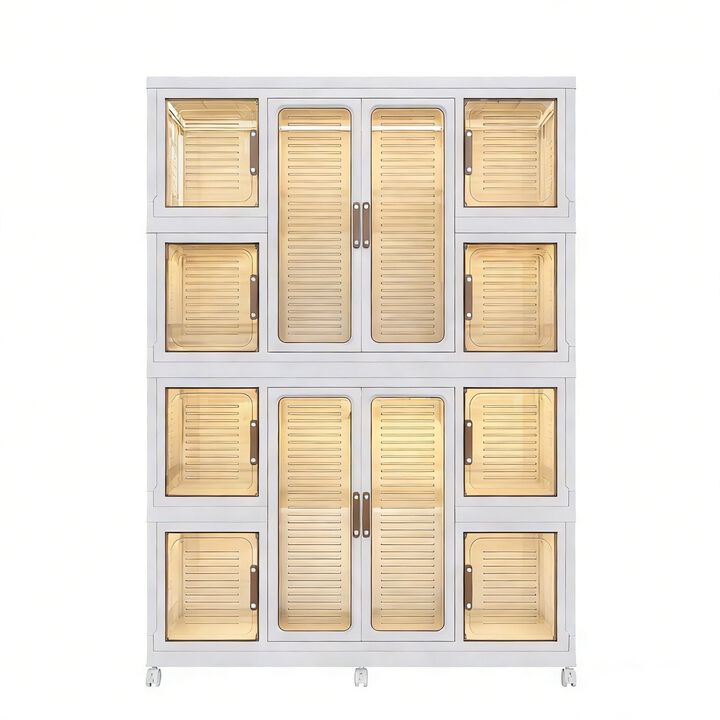 Clihome Portable Wardrobe Closet Organizer, 12 Cubes, 12 Magnetic Doors, Hanging Rods, Hangers