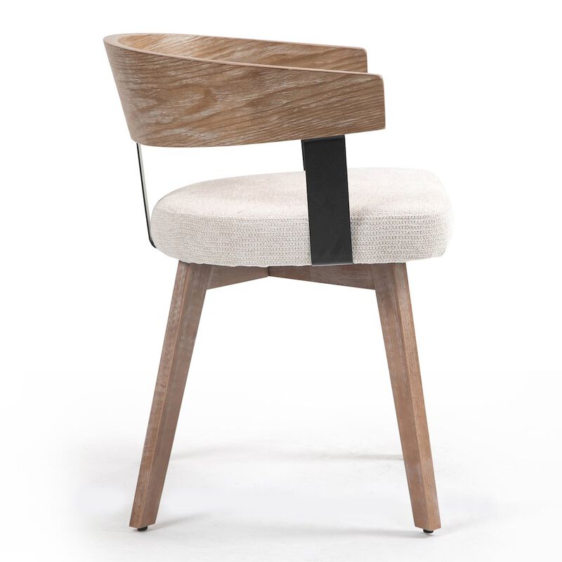 Glamour Home Set of 2 Beck Beige Linen Fabric Dining Chair Natural Wood Backrest and Legs