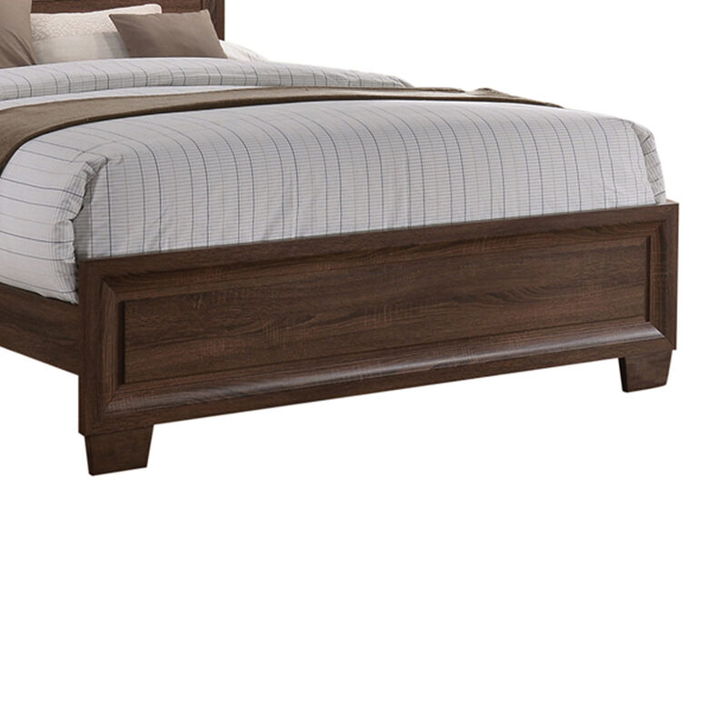Wooden Queen Size Bed with Panel Headboard and Tapered Feet, Brown-Benzara