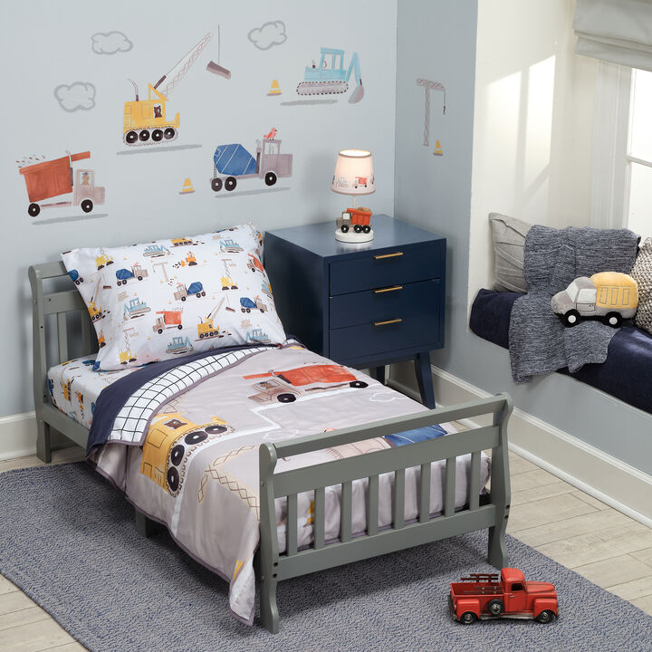 Bedtime Originals 4-Piece Construction Zone Gray/Navy/White Toddler Bedding Set