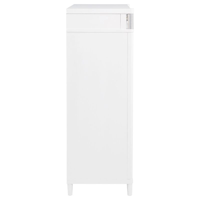 Ruvie Tall Chest 5 Drawers w Felt lined Jewellery Drawer, White Wood image number 6