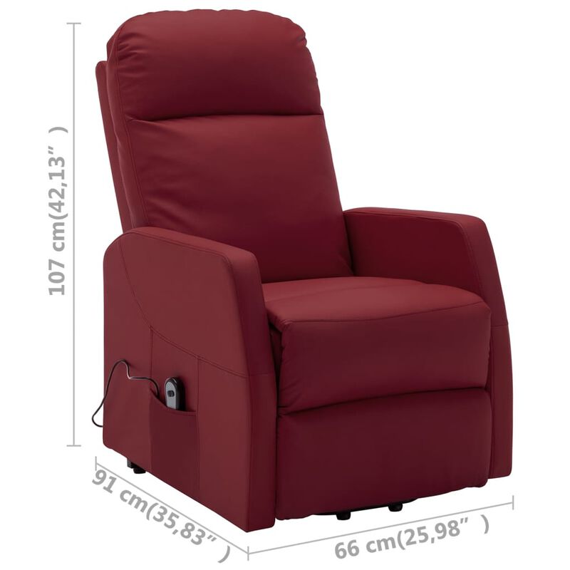 Power Lift Massage Recliner Wine Red Faux Leather