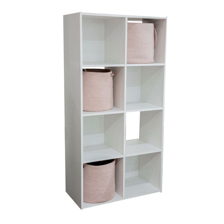 Lizy 47 Inch Tall Bookcase Organizer, 8 Cube Style Storage, White Finish-Benzara