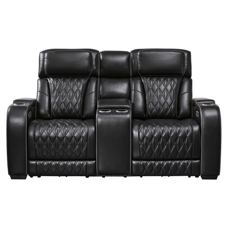 Boyin Power Recliner Loveseat, Black Faux Leather, USB Port, 75 Inch - Benzara