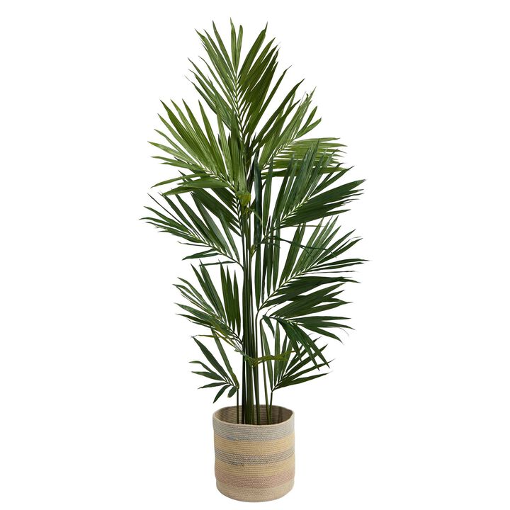 Nearly Natural 7-ft Kentia Palm in Handmade Natural Cotton Planter