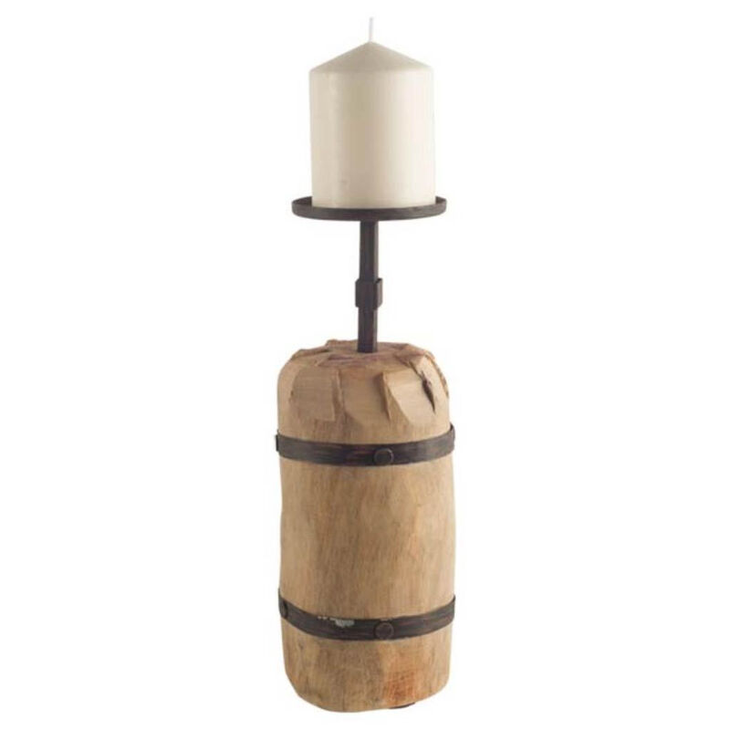 HomeRoots 16" Brown Distressed Abstract Solid Wood Tabletop Pillar Candle Holder image number 3