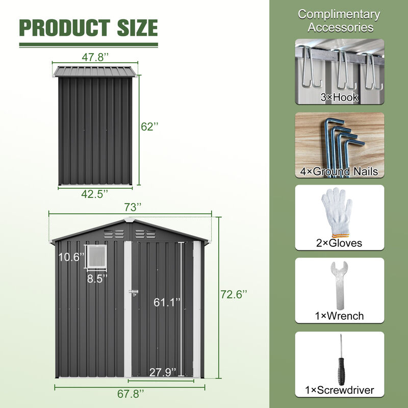 WOW PIONEER Waterproof Weather-Resistant Metal Outdoor Utility Storage Shed with Lockable Door for Backyard Garden Patio Lawn Tool Organization image number 2