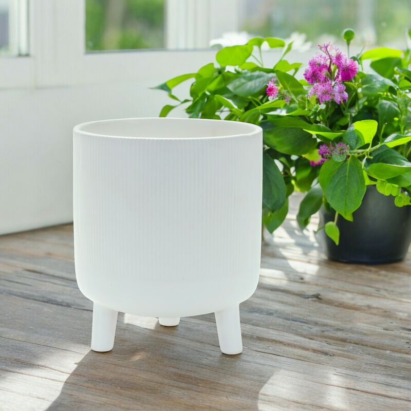 Ribbed Stone Footed Planter for Elegant Indoor and Outdoor D&eacute;cor