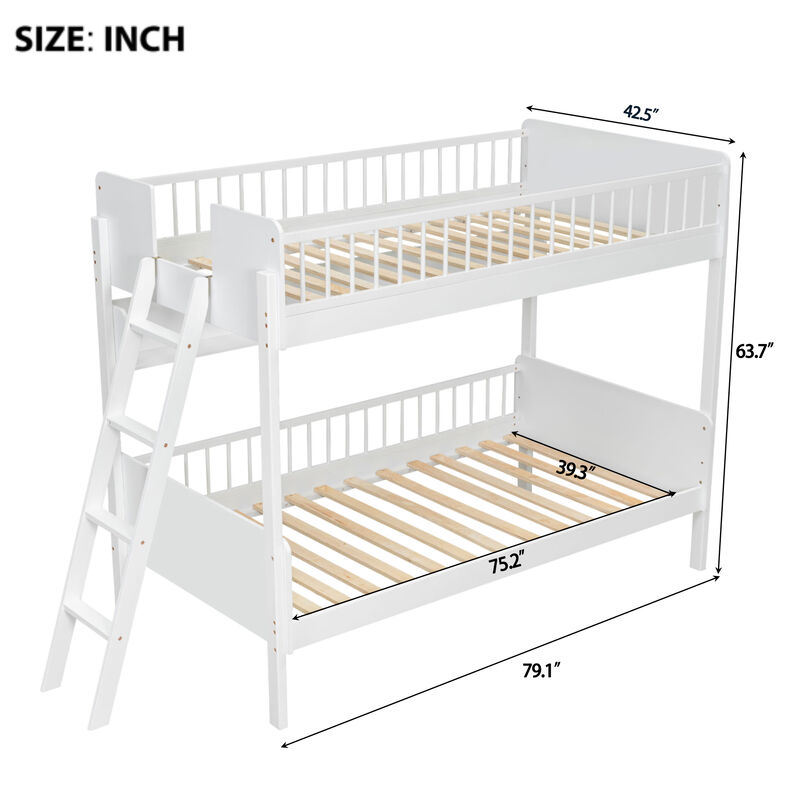 Merax Twin-Over-Twin White Wooden Bunk Bed with 3 Storage Shelves