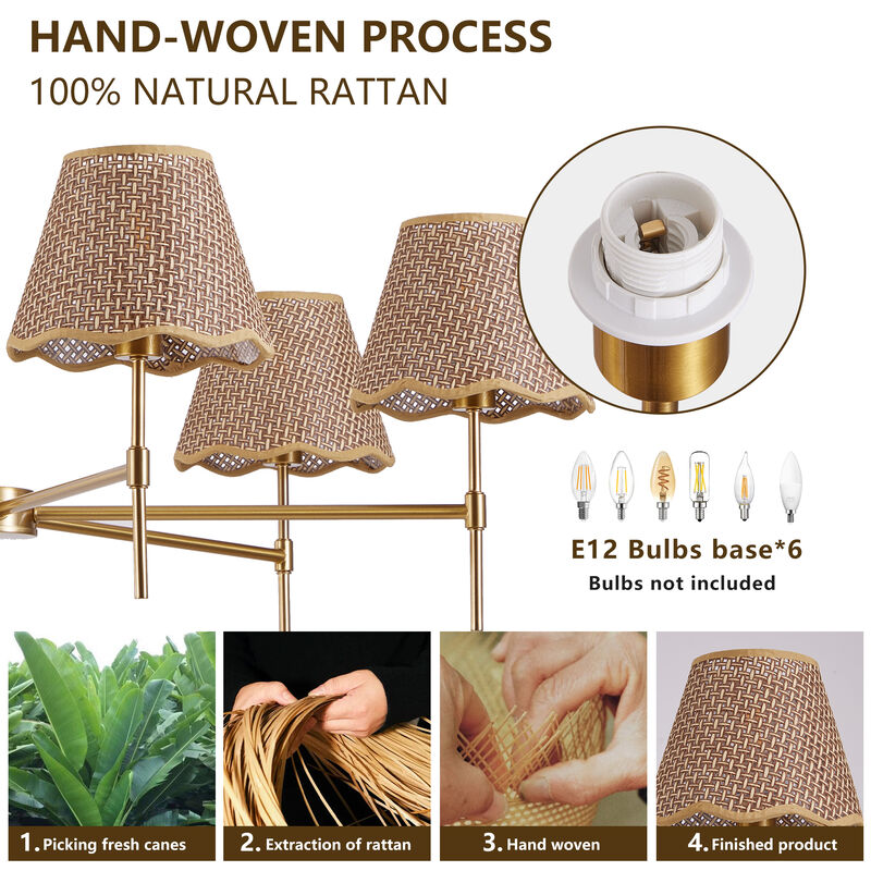 Handwoven Natural Rattan Chandelier &ndash; 6-Light Boho Pendant Light for Dining Room image number 4
