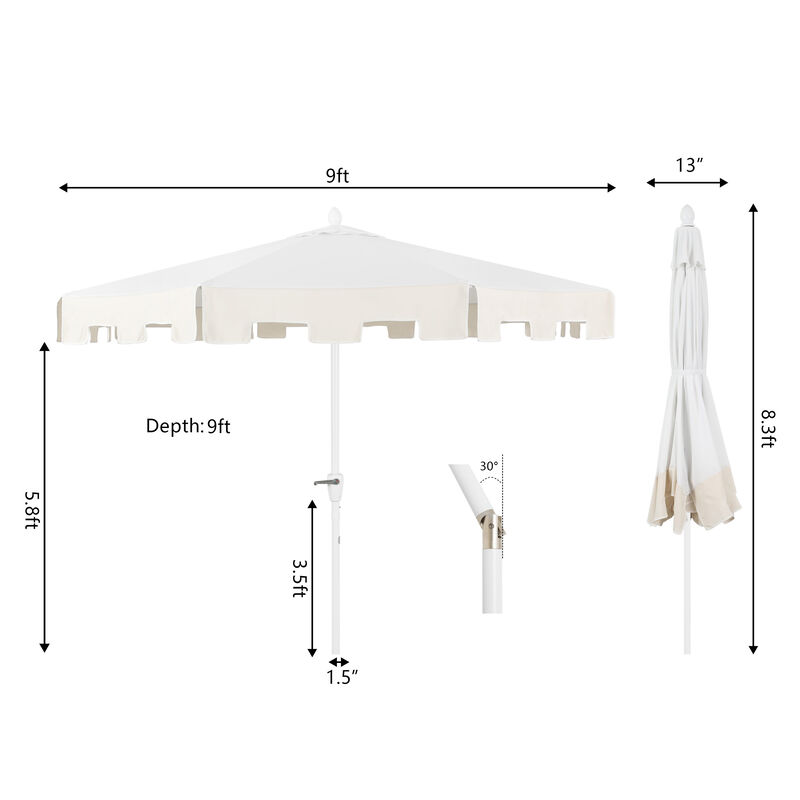 Baiona Classic MidCentury Market Patio Umbrella with UV Protection, Auto-Tilt, Crank and UV Protection