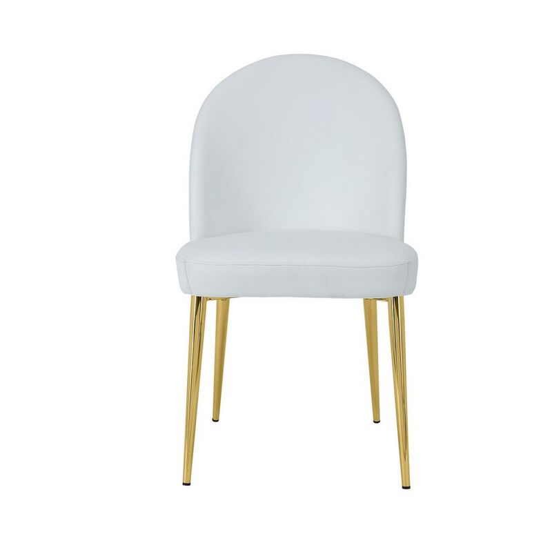 Era 24 Inch Dining Chair Set of 2, Curved Back, White Faux Leather, Gold - Benzara