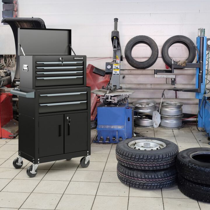 2-in-1 Rolling Tool Storage Cabinet with Drawers and Hooks