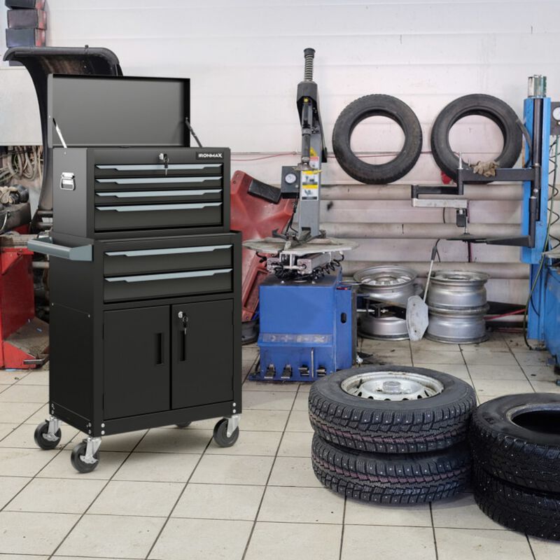 2-in-1 Rolling Tool Storage Cabinet with Drawers and Hooks image number 1